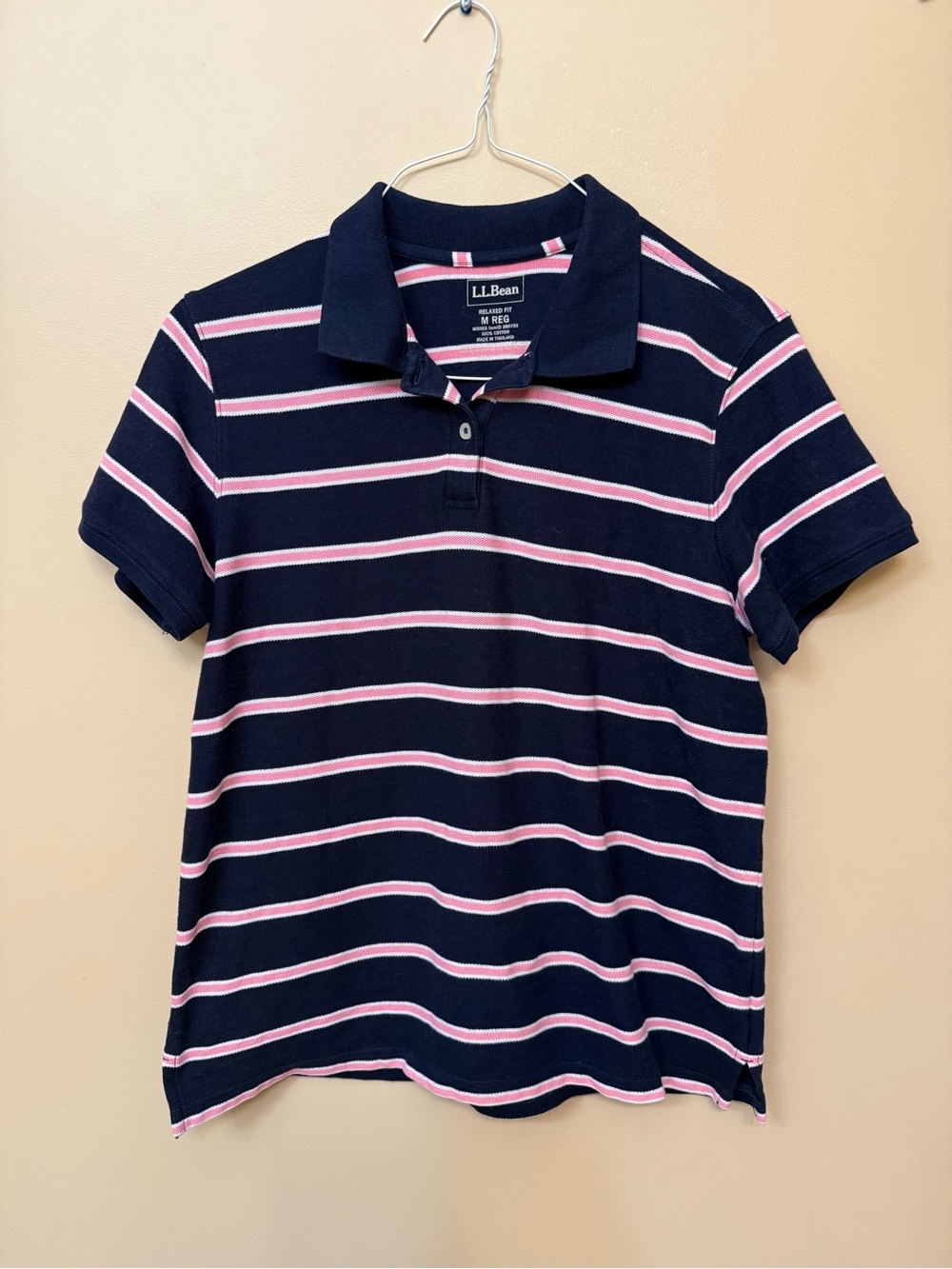 L.L. Bean Navy Polo with Pink Stripes - Kids